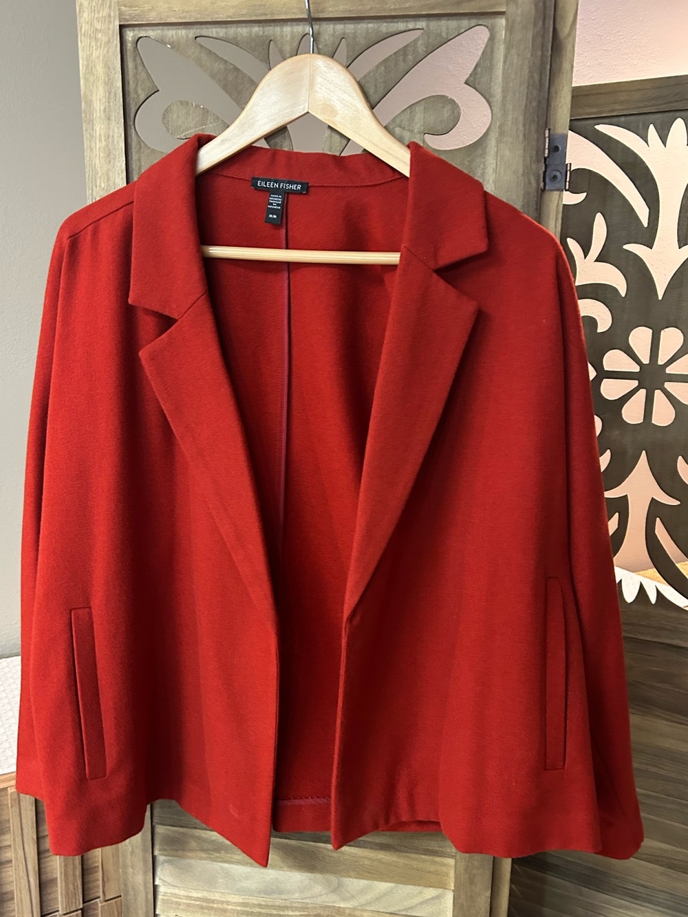Eileen Fisher Red Wool Open Blazer Soze Medium